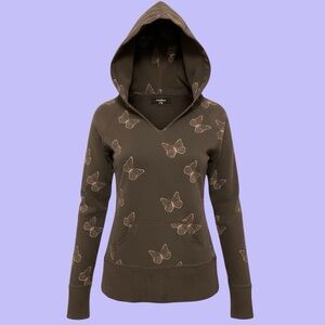 Early 2000s Pink & Brown Butterfly Print Hoodie